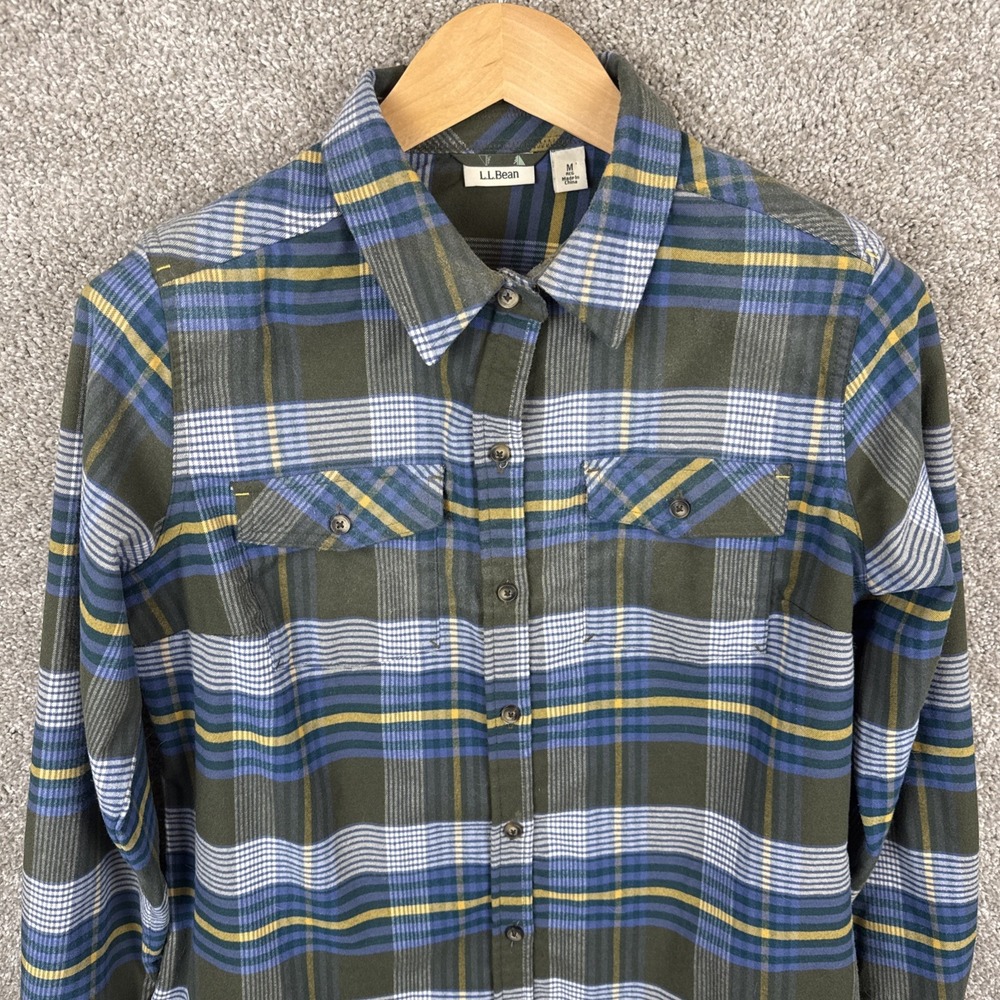 LL‎ Bean Whisper Lodge Flannel Plaid Button Up Shirt Women's Medium
